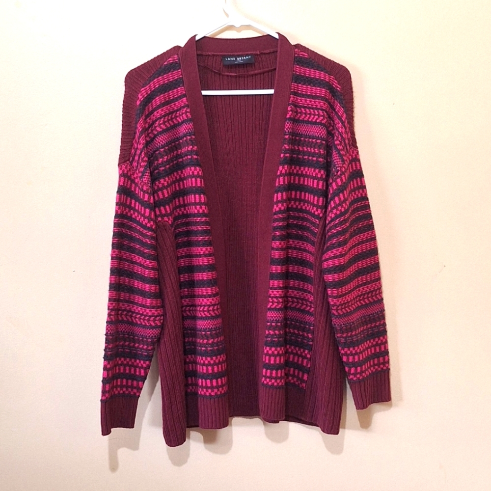 Lane Bryant Open Cardigan Burgundy And Pink